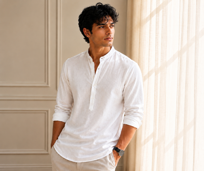 White Full Sleeve Cotton Kurta Shirt