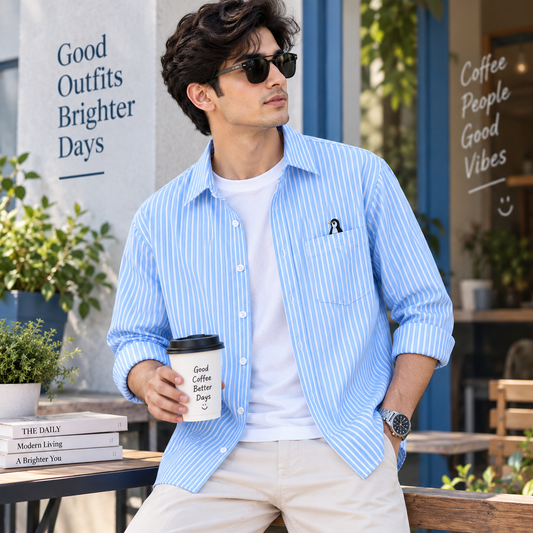 Men’s Sky Blue Stripe Cotton Penguin Shirt