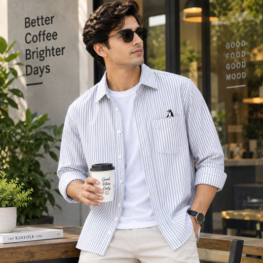 Men’s Grey Stripe Cotton Penguin Shirt