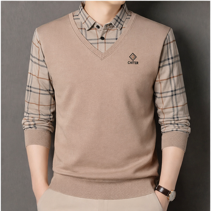 Men’s Premium Light Cocoa Brown V-Neck Layered Full Sleeve T-Shirt