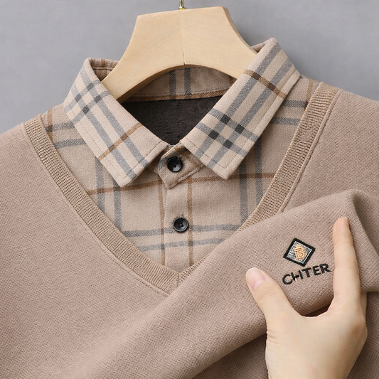 Men’s Premium Light Cocoa Brown V-Neck Layered Full Sleeve T-Shirt