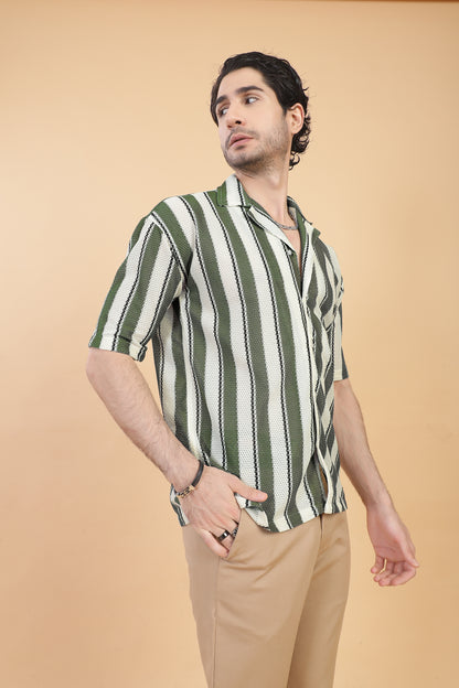 CROCHET MAHENDI STRIPE HALF SLEEVE MEN SHIRT