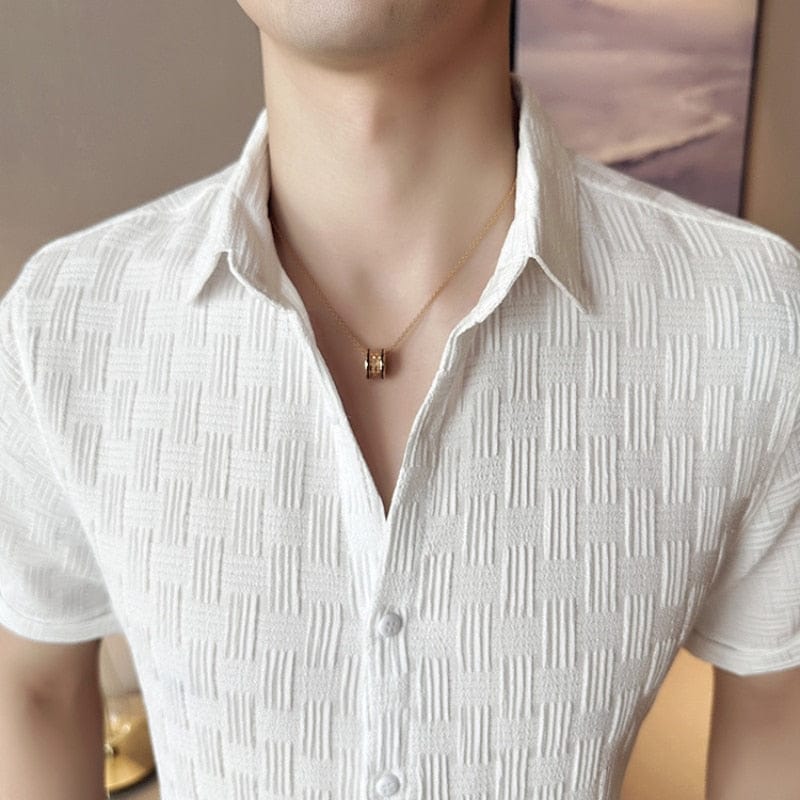 WHITE TEXTURED SHORT SLEEVE SHIRT FOR MAN