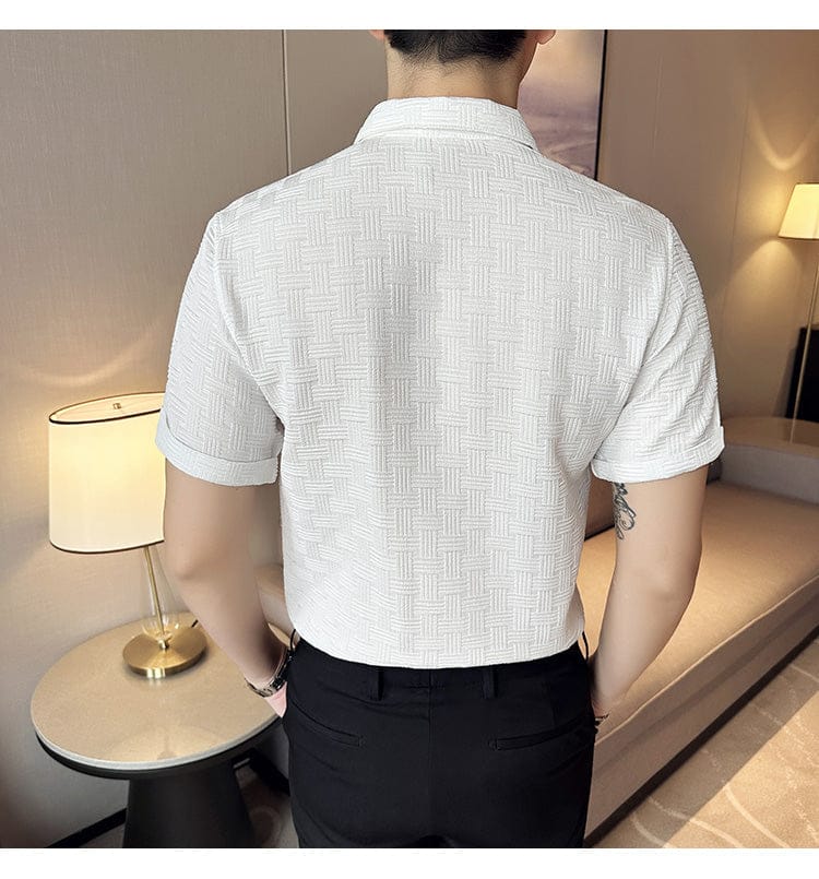 WHITE TEXTURED SHORT SLEEVE SHIRT FOR MAN