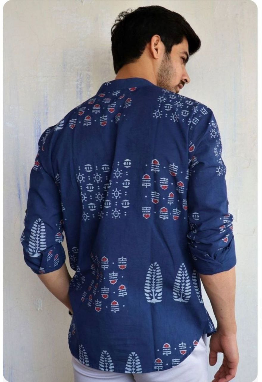 Men's Navy Blue Printed Kurta Shirt
