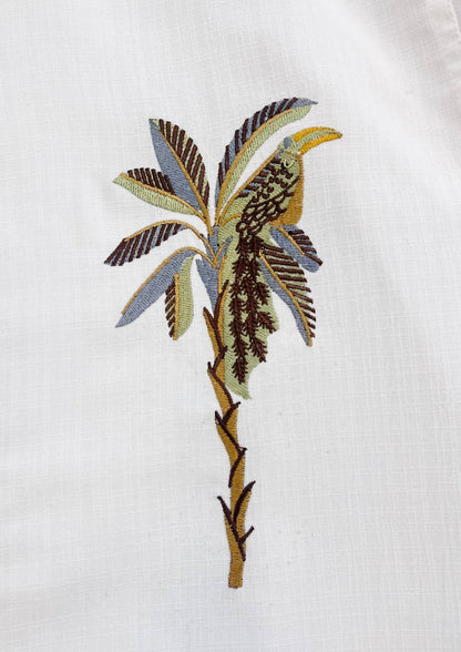 White Slim Fit Palm Embroidery Shirt