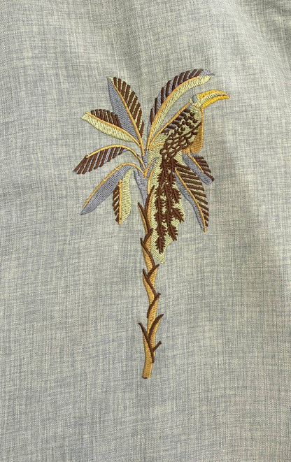 Sage Green Slim Fit Palm Embroidery Shirt