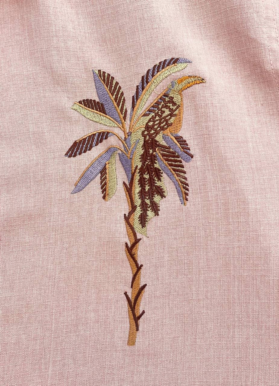 Pink Slim Fit Palm Embroidery Shirt