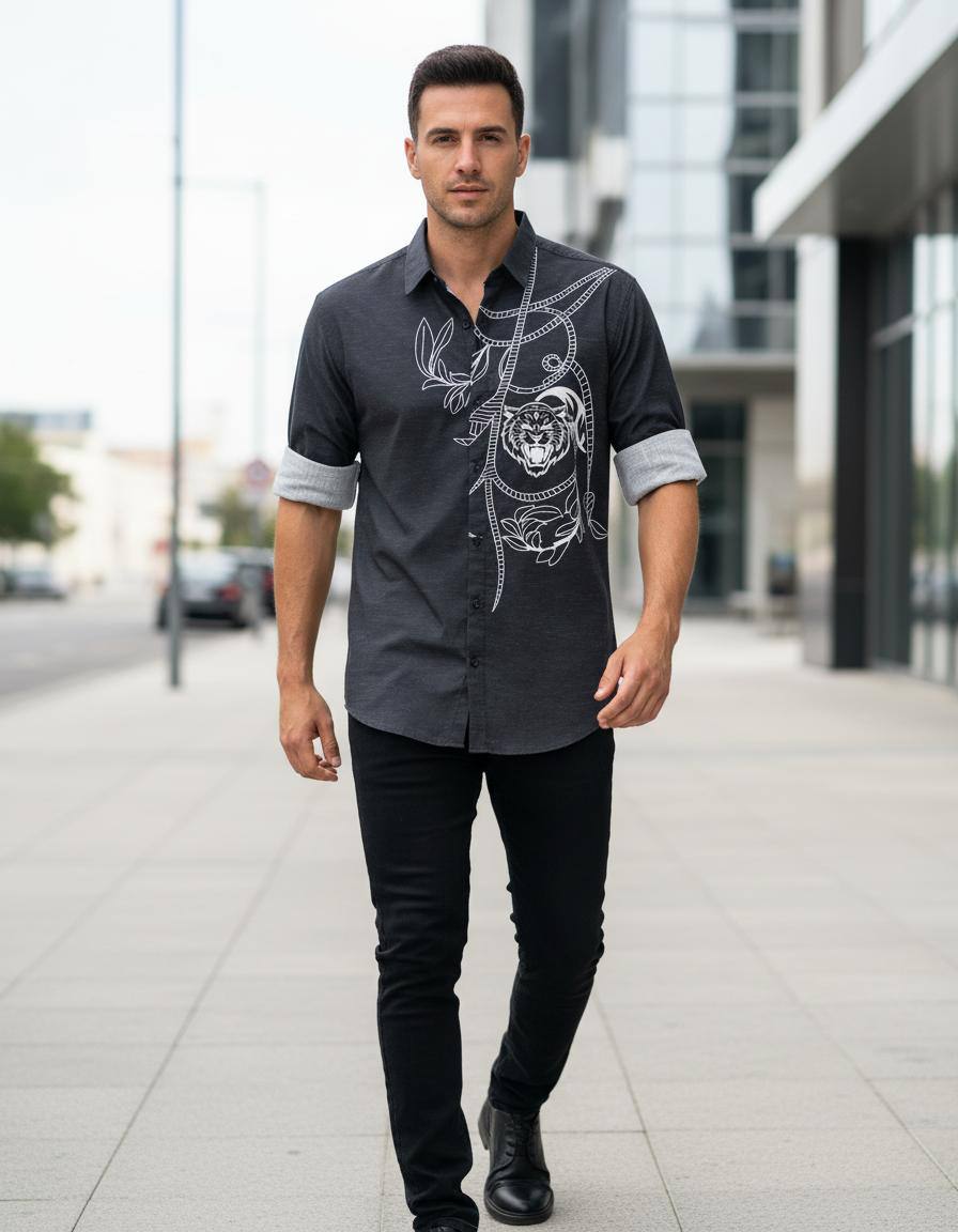 Urban Tiger Sketch Black Shirt