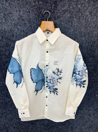ivory slim fit abstract floral print shirt
