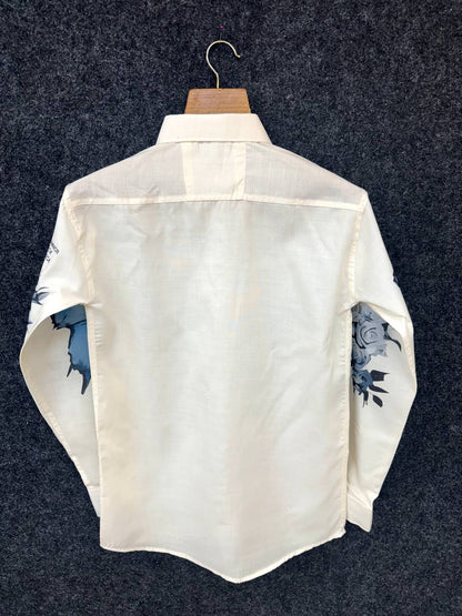 ivory slim fit abstract floral print shirt