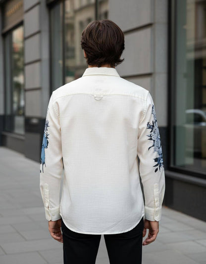 ivory slim fit abstract floral print shirt