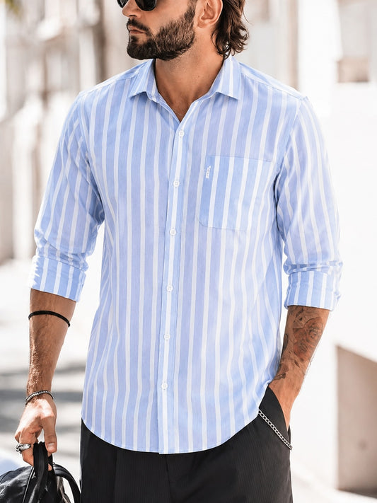 Sky Blue Vertical Stripe Shirt