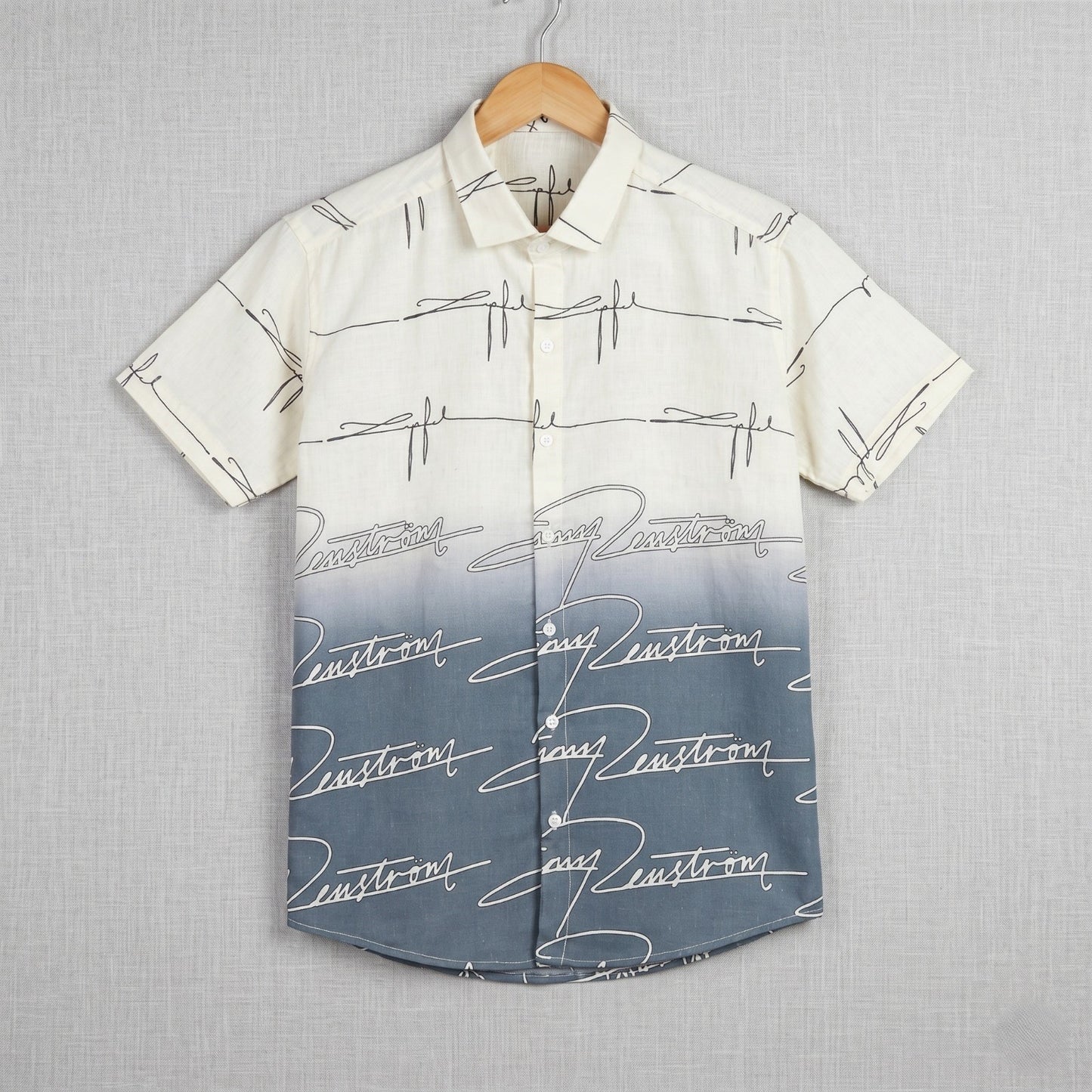 White & Steel Blue Signature Print Shirt