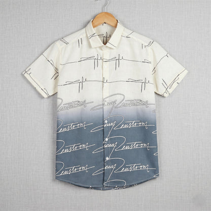 White & Steel Blue Signature Print Shirt