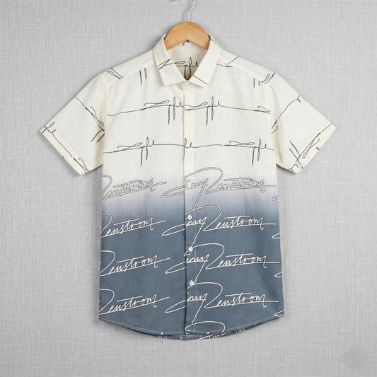 White & Steel Blue Signature Print Shirt