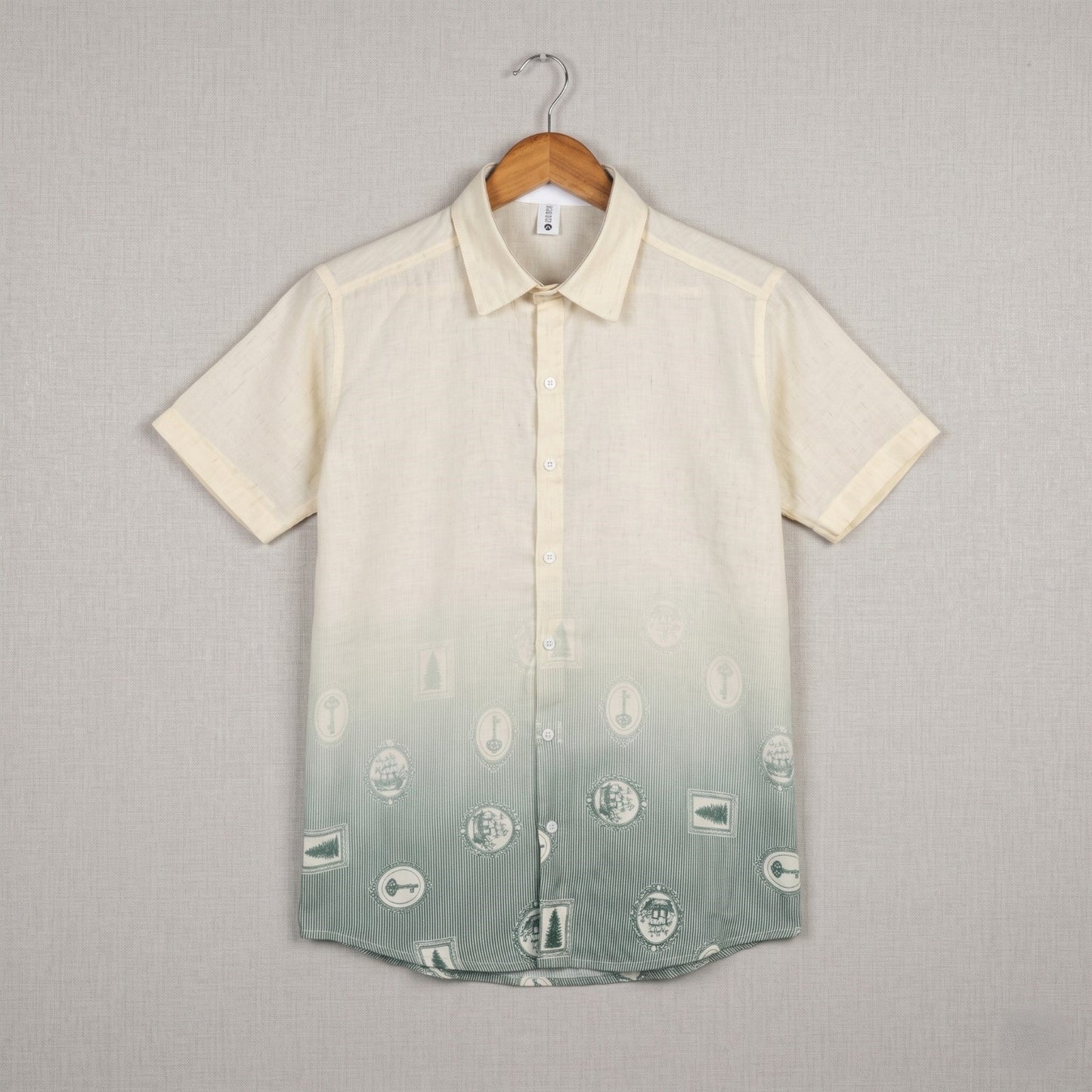 Cream & Sage Green Minimal Print Shirt