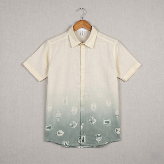 Cream & Sage Green Minimal Print Shirt
