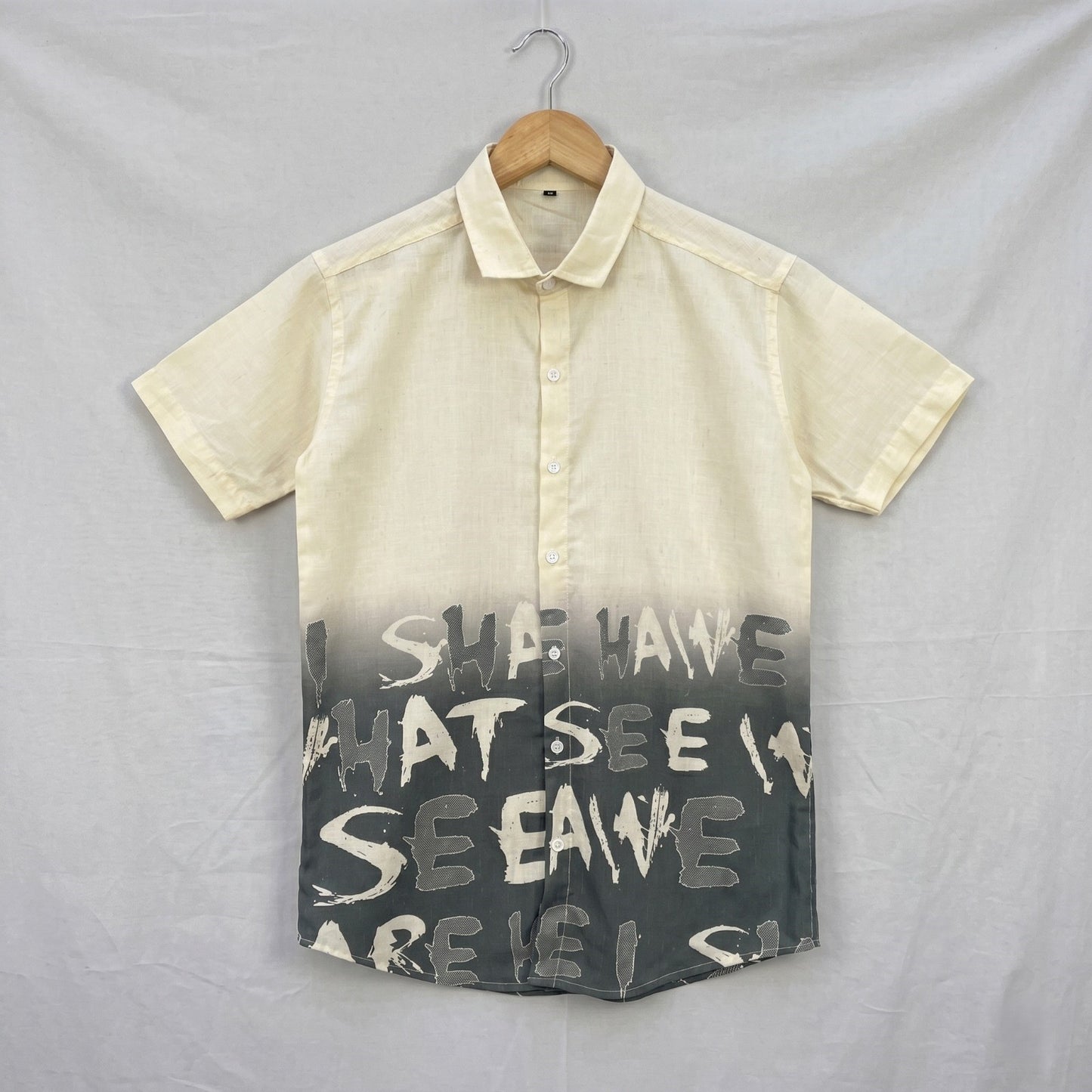 Beige & Charcoal Typography Print Half Sleeve Shirt