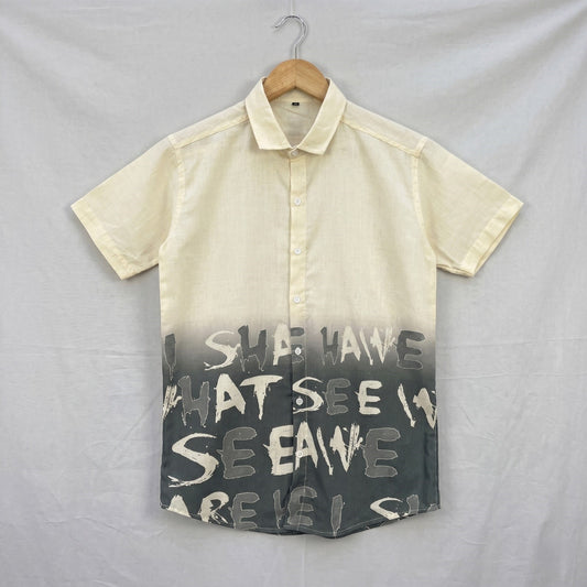 Beige & Charcoal Typography Print Half Sleeve Shirt