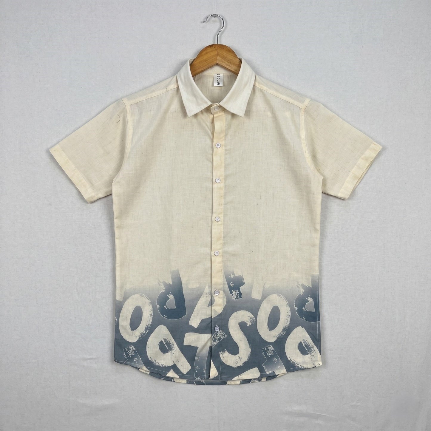 Beige & Steel Grey Abstract Print Half Sleeve Shirt