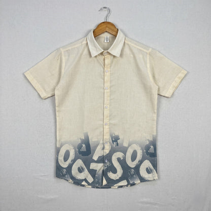 Beige & Steel Grey Abstract Print Half Sleeve Shirt