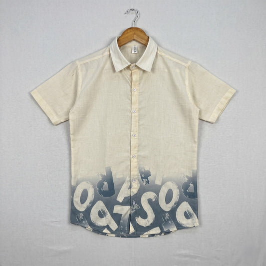 Beige & Steel Grey Abstract Print Half Sleeve Shirt