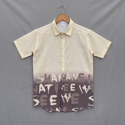 Beige Typography Print Half Sleeve Shirt