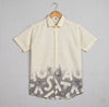 Beige & Ash Grey Abstract Typography Print Half Sleeve Shirt