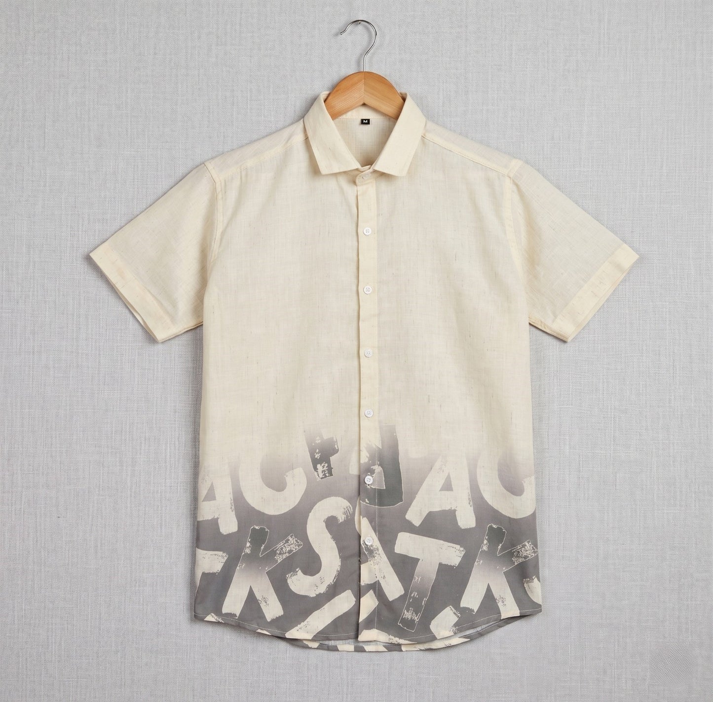 Beige & Ash Grey Abstract Typography Print Half Sleeve Shirt