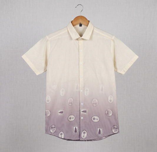 Cream & Mauve Vintage Print Shirt