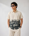 Beige & Charcoal Typography Print Half Sleeve Shirt