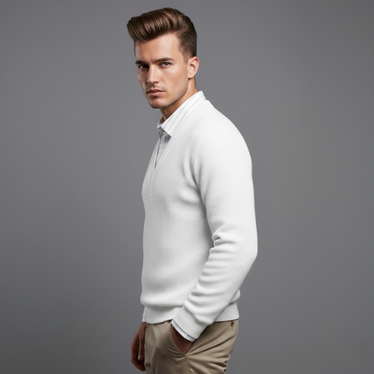 Men’s White V-Neck Full Sleeve Textured T-Shirt