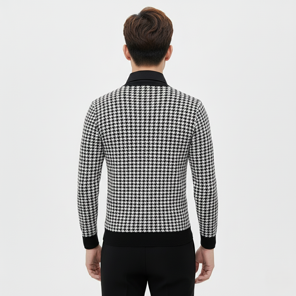 Men’s Premium Patterned Full Sleeve T-Shirt – White & Black