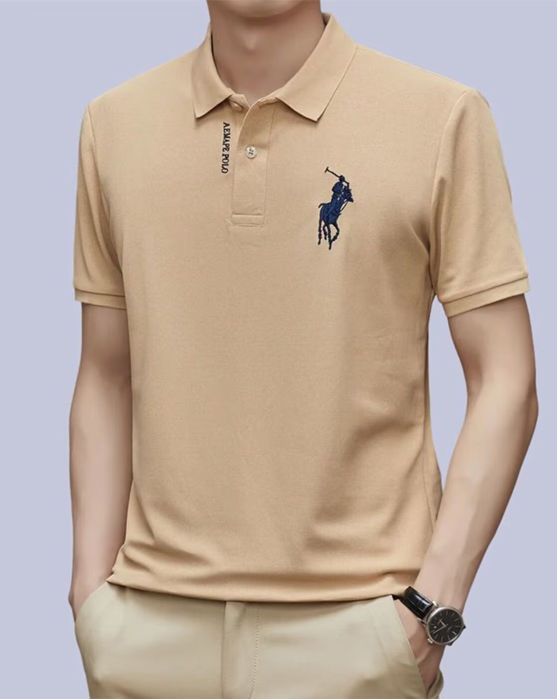 Men’s Premium Beige Polo T-Shirt with Embroidered Logo