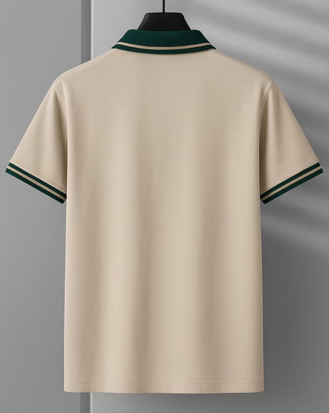 Men’s Beige Polo T-Shirt with Green Striped Collar