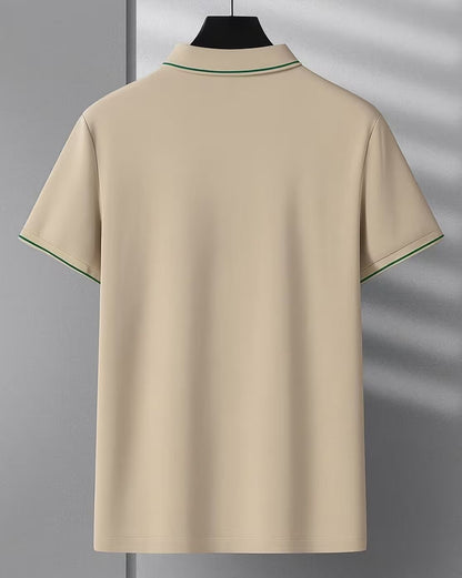 Men’s Beige Premium Polo T-Shirt with Contrast Lined Collar & Sleeves