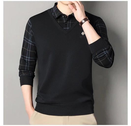Men’s Premium Black V-Neck Layered Full Sleeve T-Shirt
