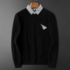Men’s Black Textured Polo T-shirt with Contrast Collar