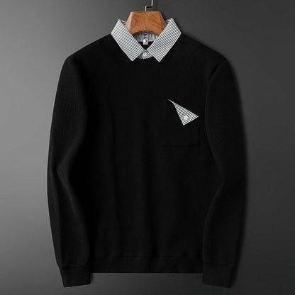 Men’s Black Textured Polo T-shirt with Contrast Collar