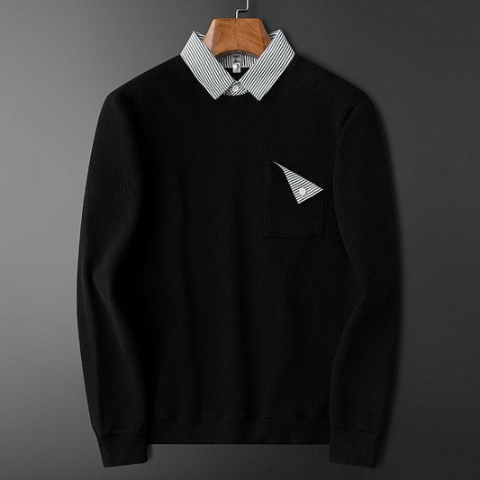 Men’s Black Textured Polo T-shirt with Contrast Collar