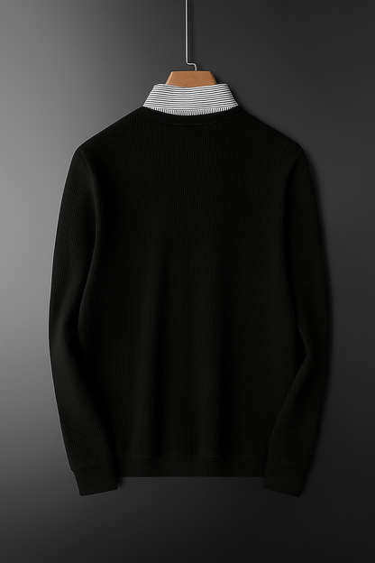 Men’s Black Textured Polo T-shirt with Contrast Collar