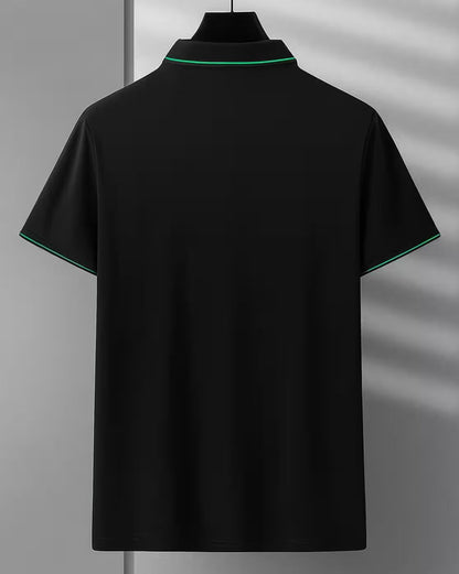 Men’s Black Premium Polo T-Shirt with Contrast Lined Collar & Sleeves