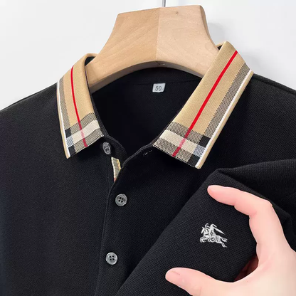Men’s Luxury Black Polo T-Shirt with Striped Collar