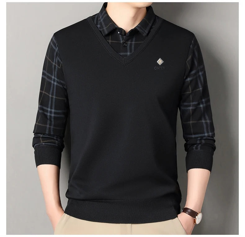 Men’s Premium Black V-Neck Layered Full Sleeve T-Shirt