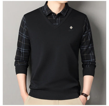 Men’s Premium Black V-Neck Layered Full Sleeve T-Shirt