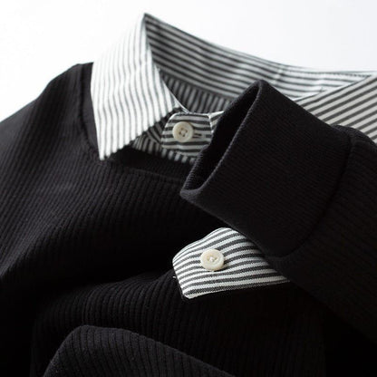 Men’s Black Textured Polo T-shirt with Contrast Collar