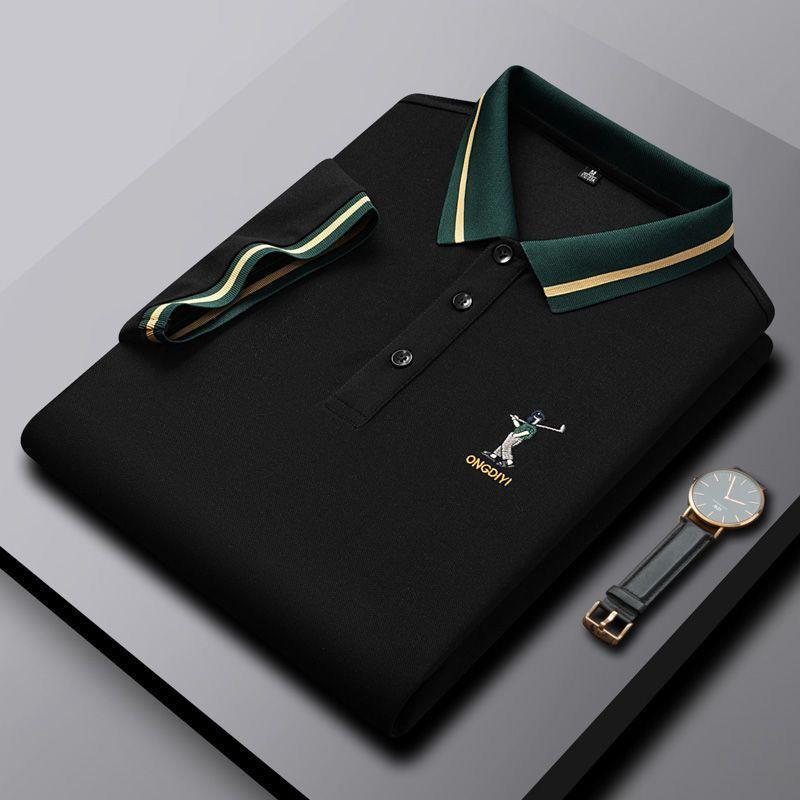 Men’s Black Polo T-Shirt with Green Striped Collar