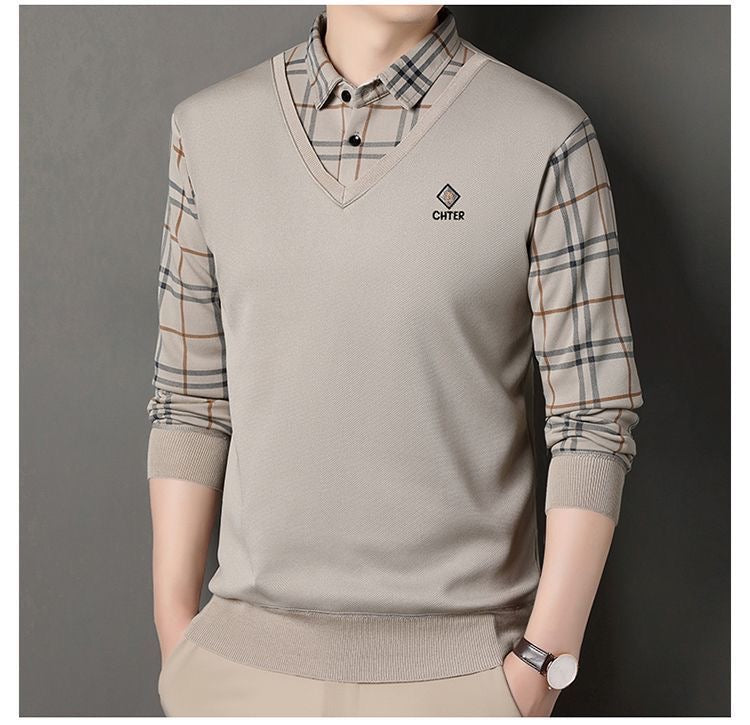 Men’s Premium Light Grey V-Neck Layered Full Sleeve T-Shirt