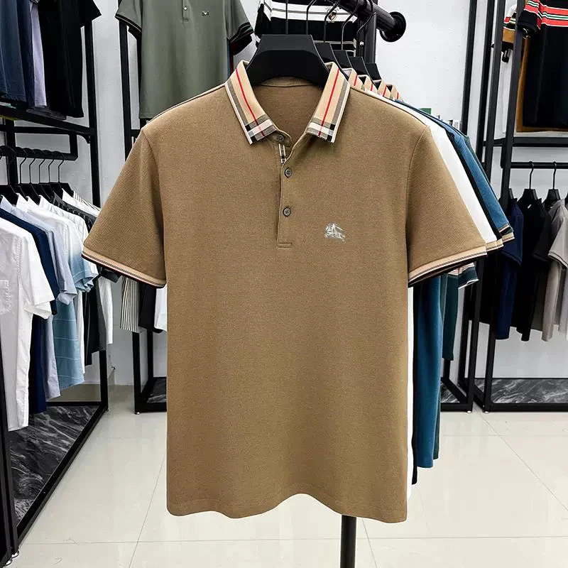Men’s Luxury Brown Polo T-Shirt with Striped Collar